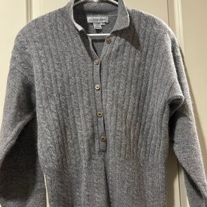 Outlander lambswool/angora 1/2 button down knit herringbone collar sweater sizeM